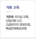 계층교육:계층별 리더십 교육, 신입사원 OJT, 고급관리자 양성과정, 핵심인재육성과정